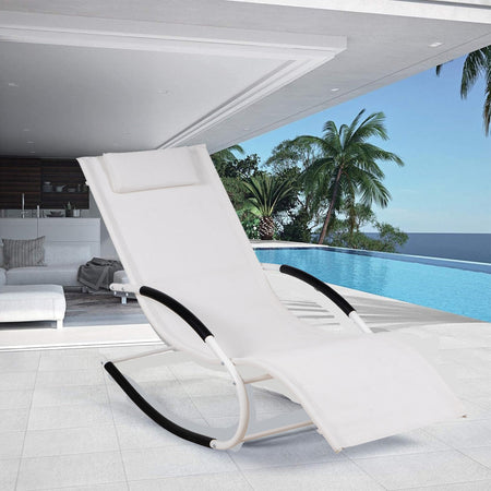 Sedia Sdraio a Dondolo Gravità Zero per Esterni con Cuscino Imbottito Bianco