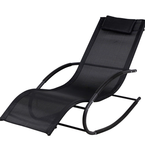 Sedia Sdraio a Dondolo Gravità Zero per Esterni con Cuscino Imbottito Nero