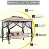 Dondolo Letto 3 posti con Gazebo Parasole e Zanzariera per Giardino 2.57mt Beige