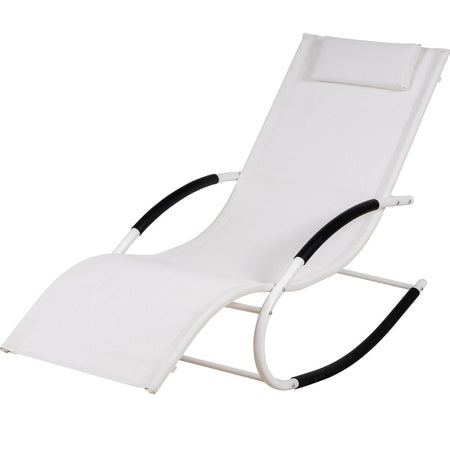 Sedia Sdraio a Dondolo Gravità Zero per Esterni con Cuscino Imbottito Bianco