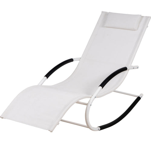 Sedia Sdraio a Dondolo Gravità Zero per Esterni con Cuscino Imbottito Bianco