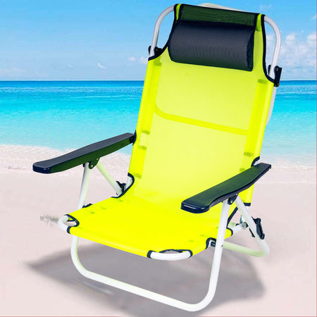 Sdraio Spiaggina Pieghevole in Alluminio Schienale Reclinabile Tessuto Textilene