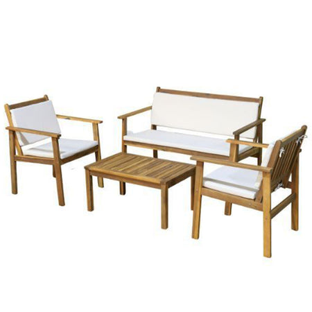 Set da Giardino in Legno di Acacia con Divanetto, 2 Sedie e Tavolino, Cuscini inclusi