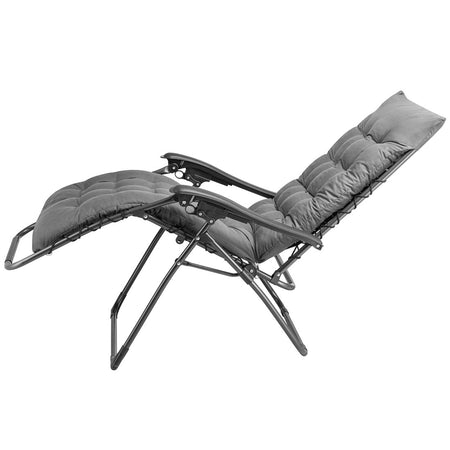 Poltrona da Giardino Pieghevole con Cuscino Imbottito e Struttura in Acciaio Grigio