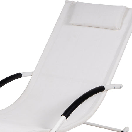 Sedia Sdraio a Dondolo Gravità Zero per Esterni con Cuscino Imbottito Bianco