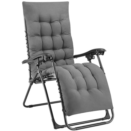 Poltrona da Giardino Pieghevole con Cuscino Imbottito e Struttura in Acciaio Grigio