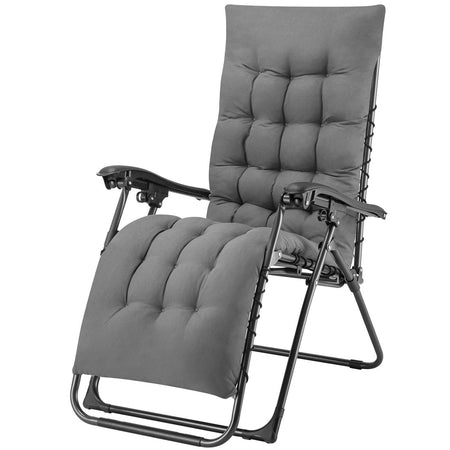 Poltrona da Giardino Pieghevole con Cuscino Imbottito e Struttura in Acciaio Grigio