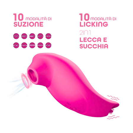 Succhia e Lecca Clitoride 2in1 Vibratore con Lingua doppio Stimolatore a Suzione