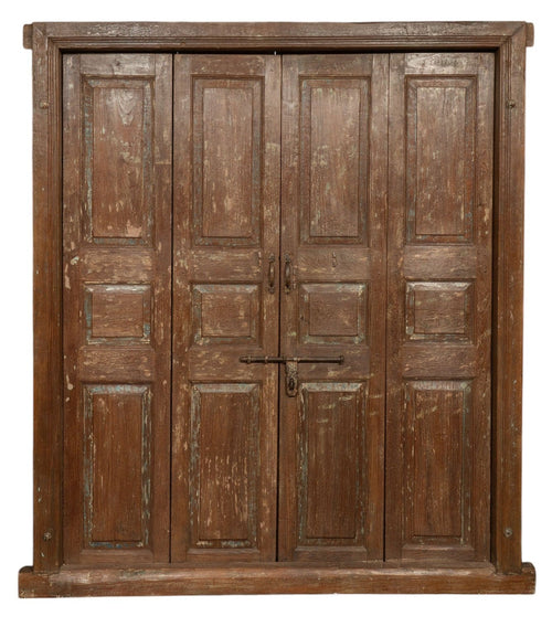 Biscottini Porta portone in legno massello e ferro da interno o da esterno vecchia e antica medievale scorrevole con telaio