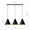 Sospensione Nordica Rebel 3 Luci In Acciaio Nero E Oro