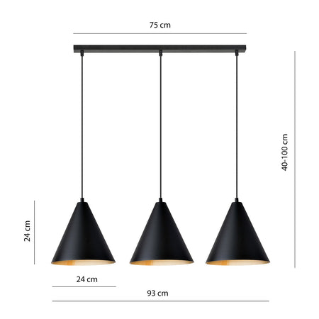 Sospensione Nordica Rebel 3 Luci In Acciaio Nero E Oro