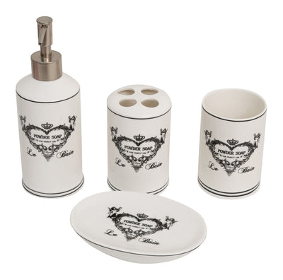 Biscottini Set bagno Powder Soap 4 pezzi in porcellana bianca decorata