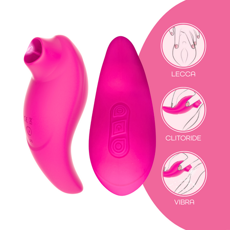 Stimolatore Clitoride 2in1 Vibra e Lecca Vibratore Multifunzione Licking Silicone