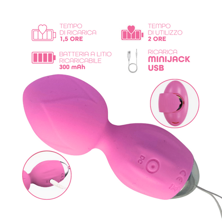 Ovetto Vibrante Doppia Sfera Telecomandato con 10 Modalità Vibratore in Silicone