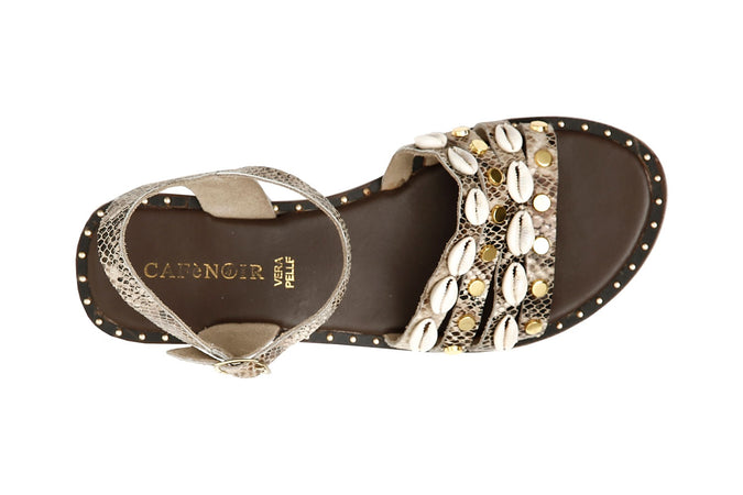 SANDALO GILDA, IN PELLE PITONATA CON BORCHIE