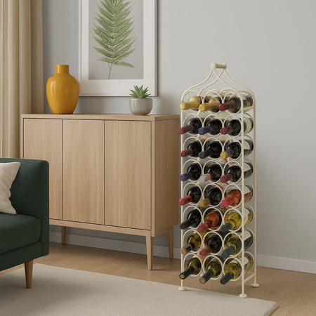 Biscottini Biscottini Portabottiglie Cantinetta Ferro Battuto Bianco Anticato 24 Bottiglie