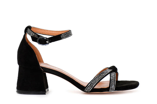 SANDALO CHIUSO DIETRO CON INCROCIO STRASS IN MICROFIBRA