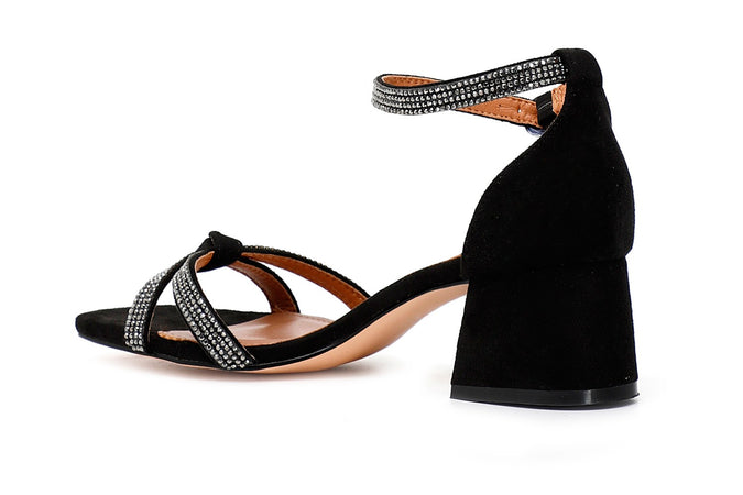 SANDALO CHIUSO DIETRO CON INCROCIO STRASS IN MICROFIBRA