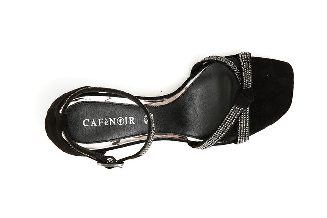 SANDALO CHIUSO DIETRO CON INCROCIO STRASS IN MICROFIBRA