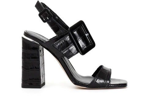 SANDALO FRATE CON FIBBIA TACCO ALTO IN PELLE STAMPA COCCO