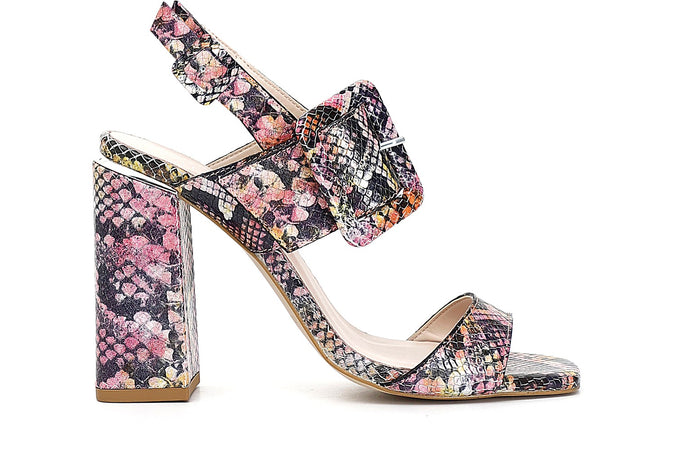 SANDALO FRATE CON FIBBIA TACCO ALTO IN PELLE STAMPA PITONE