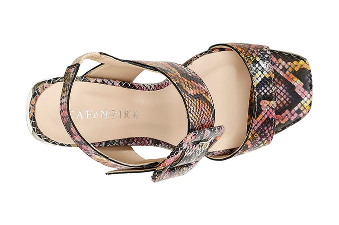 SANDALO FRATE CON FIBBIA TACCO ALTO IN PELLE STAMPA PITONE