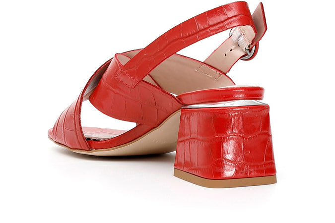 SANDALO INCROCIO TACCO MEDIO IN COCCO STAMPATO