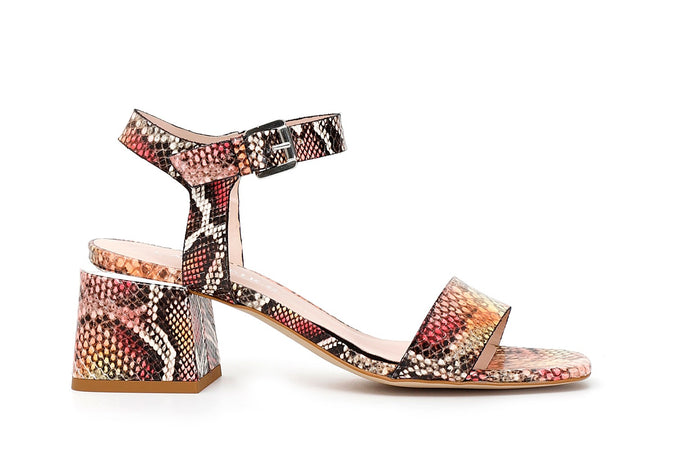SANDALO GILDA TACCO MEDIO IN PELLE STAMPA PITONE