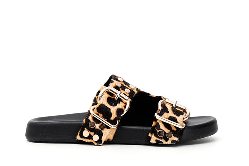 CIABATTE 2 FIBBIE IN PELLE STAMPATA MACULATA