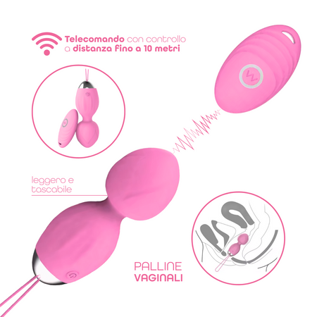 Ovetto Vibrante Doppia Sfera Telecomandato con 10 Modalità Vibratore in Silicone