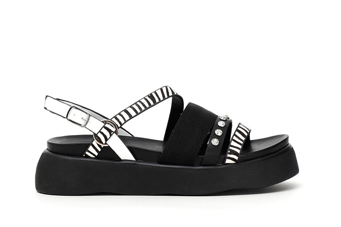 SANDALO ASIMMETRICO MULTI LISTINI IN CAVALLINO E SIMILPELLE