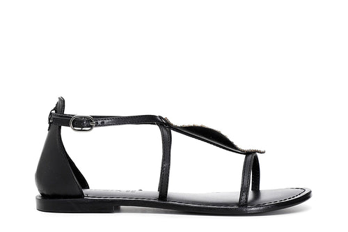 SANDALO IN PELLE CON ACCESSORIO FOGLIA STRASS