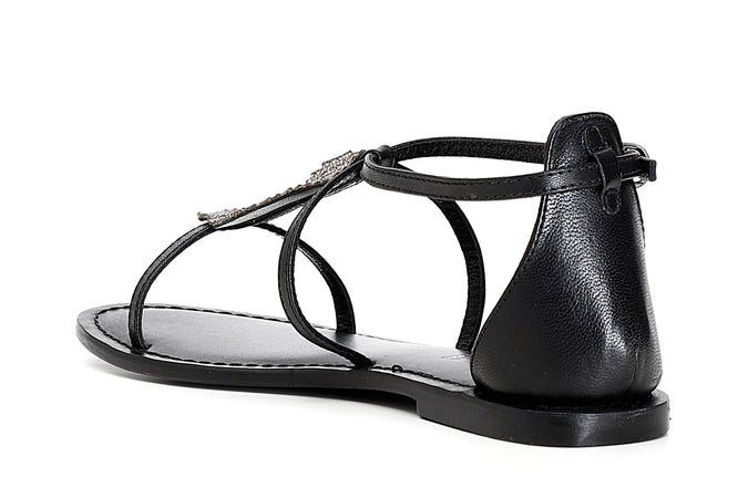 SANDALO IN PELLE CON ACCESSORIO FOGLIA STRASS