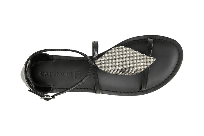 SANDALO IN PELLE CON ACCESSORIO FOGLIA STRASS