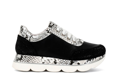 SNEAKERS IN PELLE CON SIMILPELLE PITONATA E STRASS