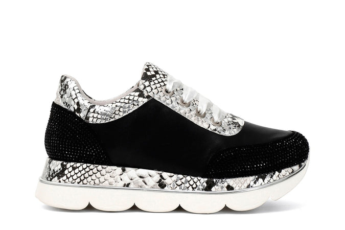 SNEAKERS IN PELLE CON SIMILPELLE PITONATA E STRASS
