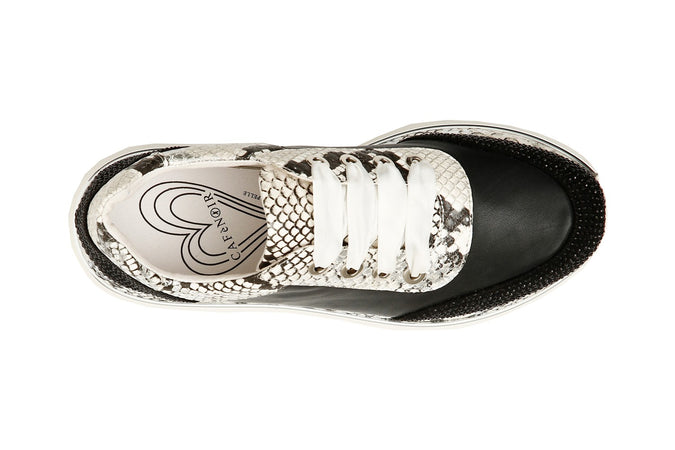 SNEAKERS IN PELLE CON SIMILPELLE PITONATA E STRASS