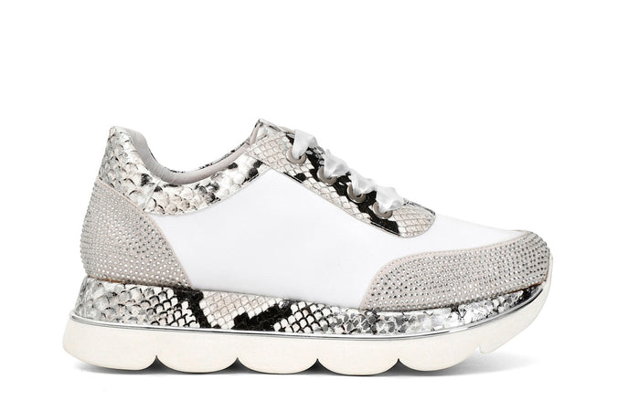 SNEAKERS IN PELLE CON SIMILPELLE PITONATA E STRASS