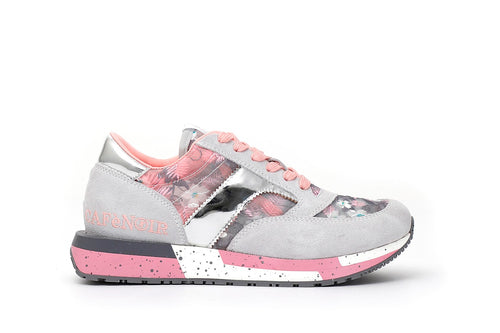 SNEAKER IN PELLE SCAMOSCIATA E TESSUTO FLOREALE
