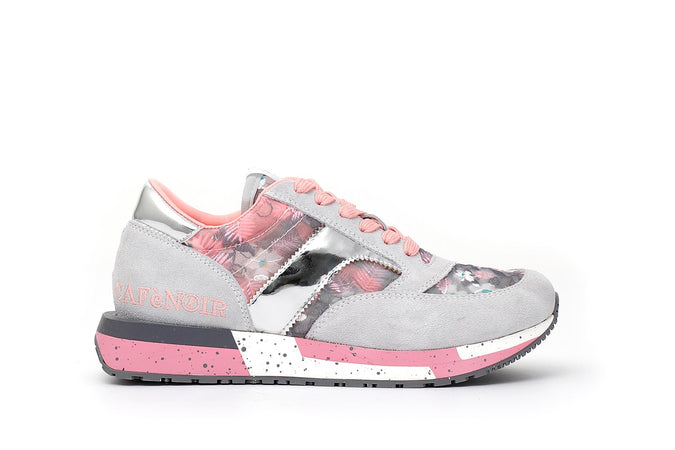 SNEAKER IN PELLE SCAMOSCIATA E TESSUTO FLOREALE