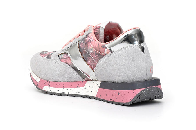 SNEAKER IN PELLE SCAMOSCIATA E TESSUTO FLOREALE