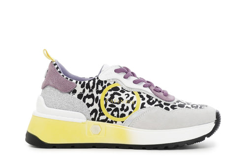 SNEAKERS ALLACCIATA IN PELLE SCAMOSCIATAE TESSUTO LEOPARDATO