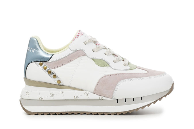 SNEAKERS IN PELLE E TESSUTO MULTICOLOR