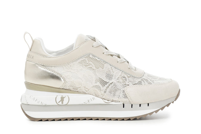 SNEAKERS IN PIZZO CON RIPORTI IN PELLE ELAMINATO