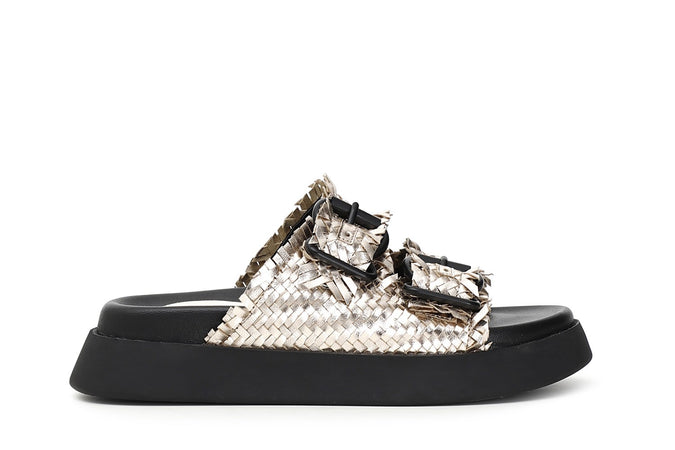 CIABATTE 2 FIBBIE IN PELLE INTRECCIATA