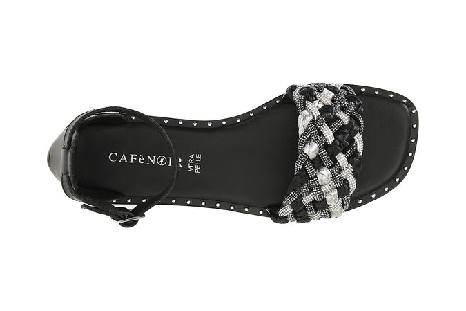 SANDALO CHIUSO DIETRO FASCIA STRASS E RAFFIA INTRECCIATA