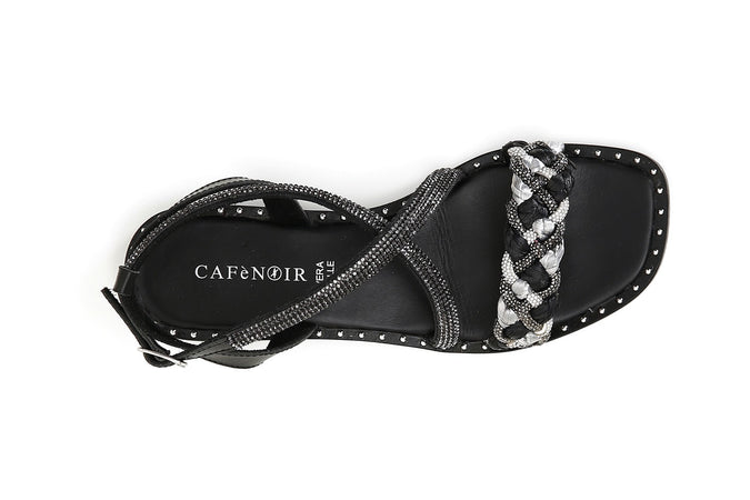 SANDALO INCROCIO FASCIA STRASS E RAFFIAINTRECCIATA