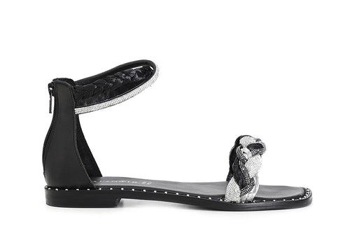SANDALO FASCIA STRASS E RAFFIA INTRECCIATA ZIP DIETRO