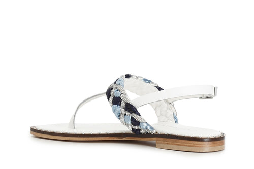 SANDALO INFRADITO FASCIA STRASS E RAFFIAINTRECCIATA