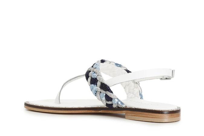 SANDALO INFRADITO FASCIA STRASS E RAFFIAINTRECCIATA